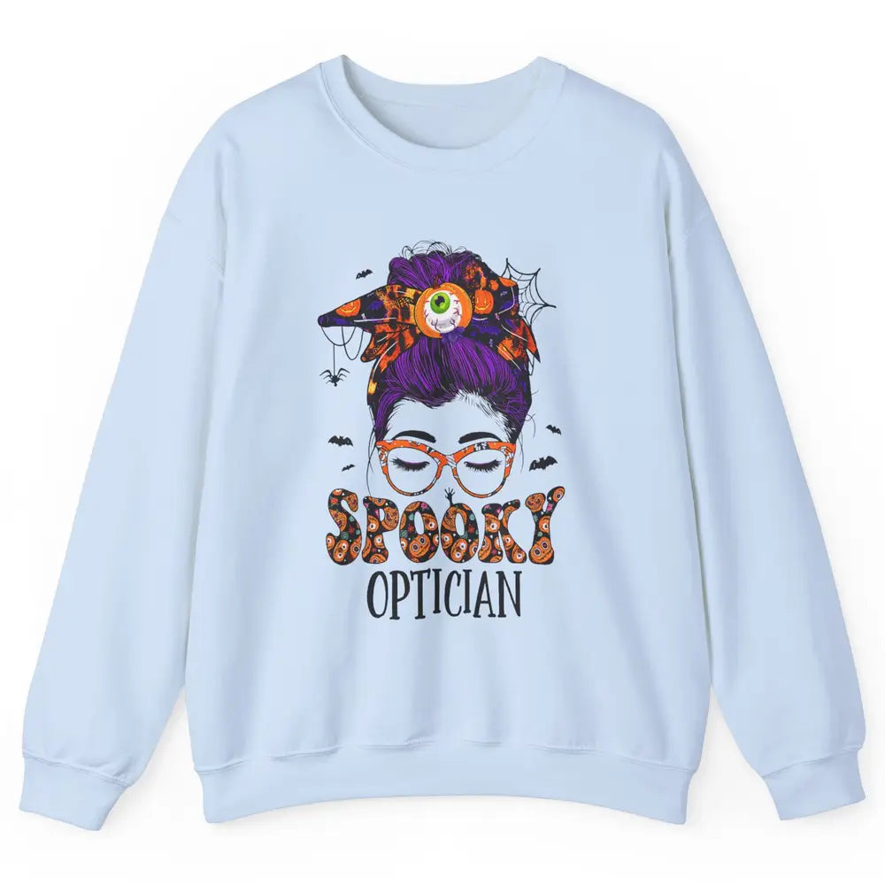 Optician Messy Hair Bun Eye Glasses Halloween Spooky Season Unisex Crewneck Sweatshirt