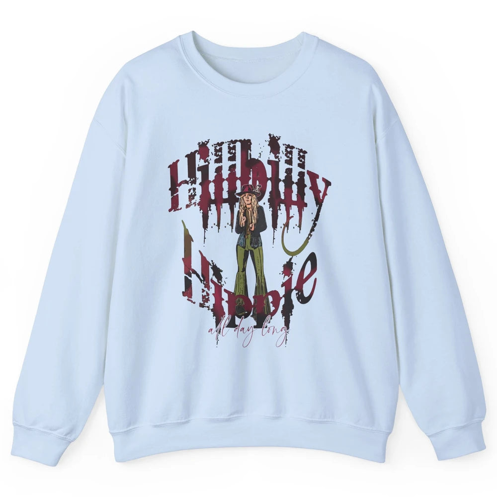 Retro Cowgirl Hillbilly Hippie All Day Long Western Country Unisex Crewneck Sweatshirt