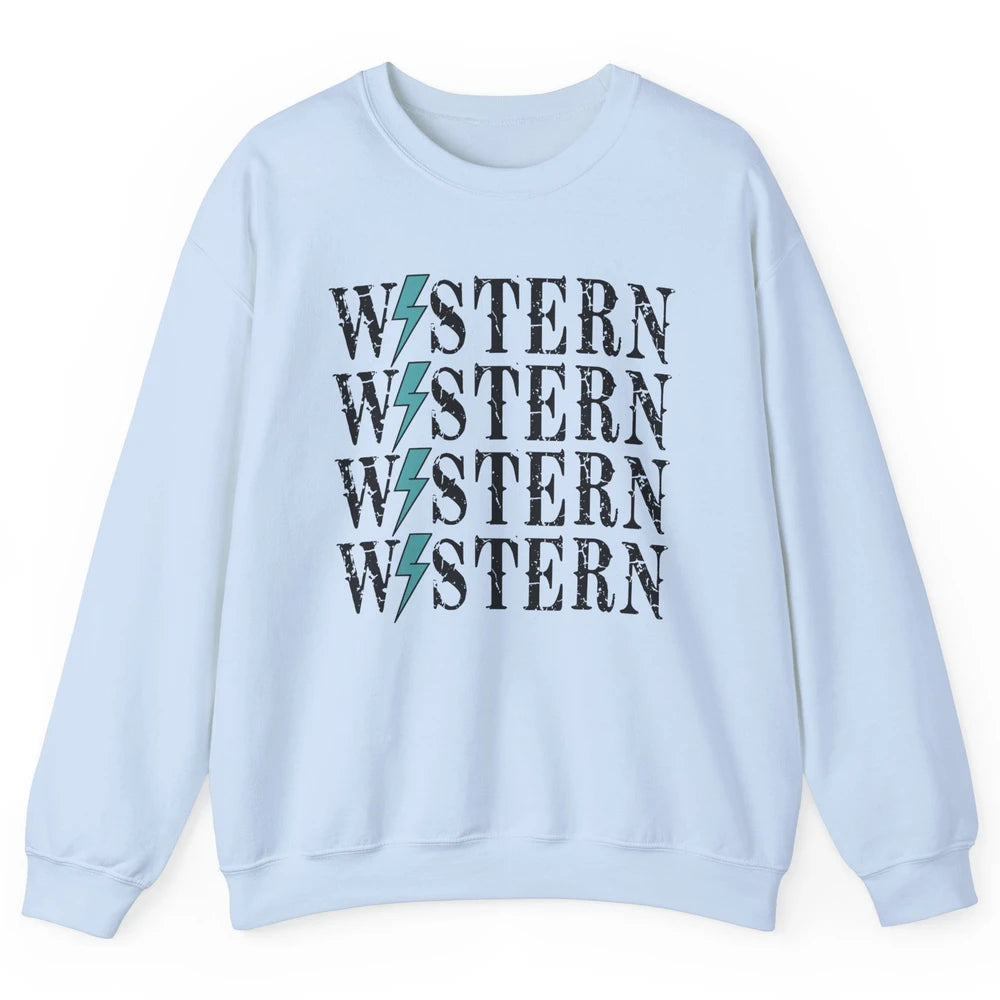 Retro Cowboy Lightning Bolt Western Country Cowgirl Gift Unisex Crewneck Sweatshirt