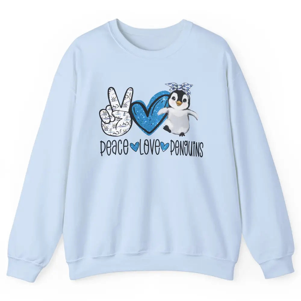 Peace Love Penguins With Headband Baby Penguins Lovers Gift Unisex Crewneck Sweatshirt
