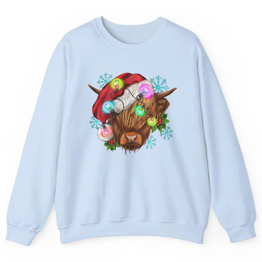 Christmas Highland Cow Xmas Light Western Christmas Cow Unisex Crewneck Sweatshirt