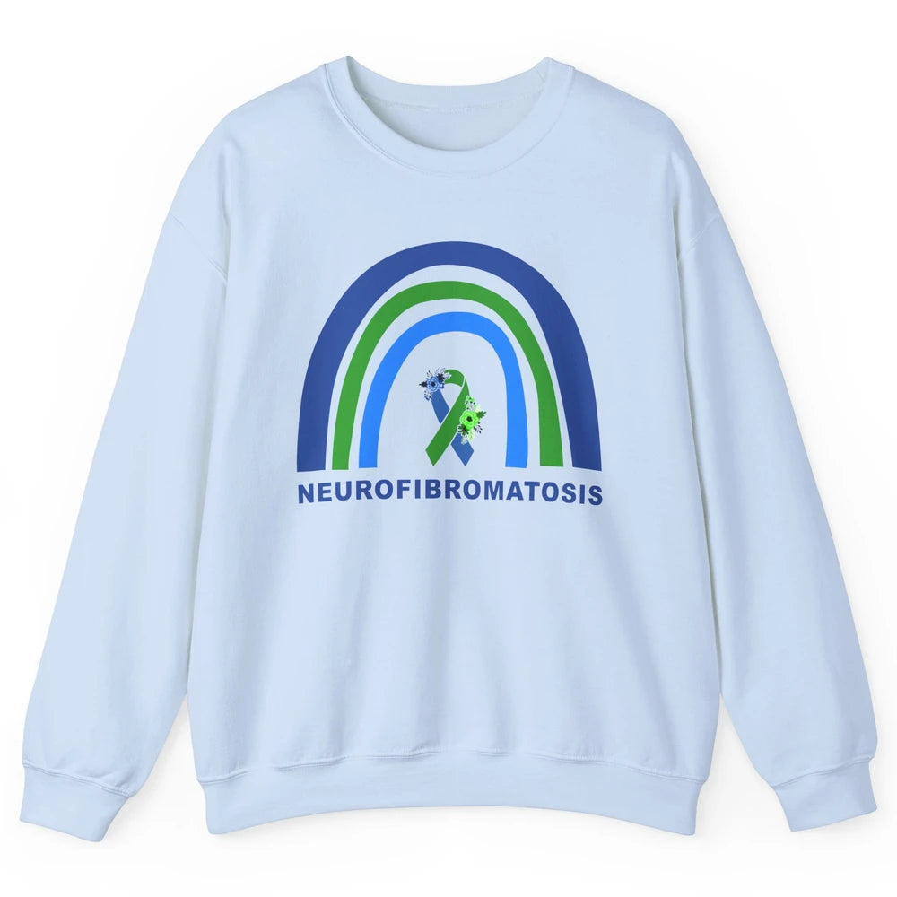 Neurofibromatosis Awareness Floral Green Blue Ribbon Rainbow Unisex Crewneck Sweatshirt