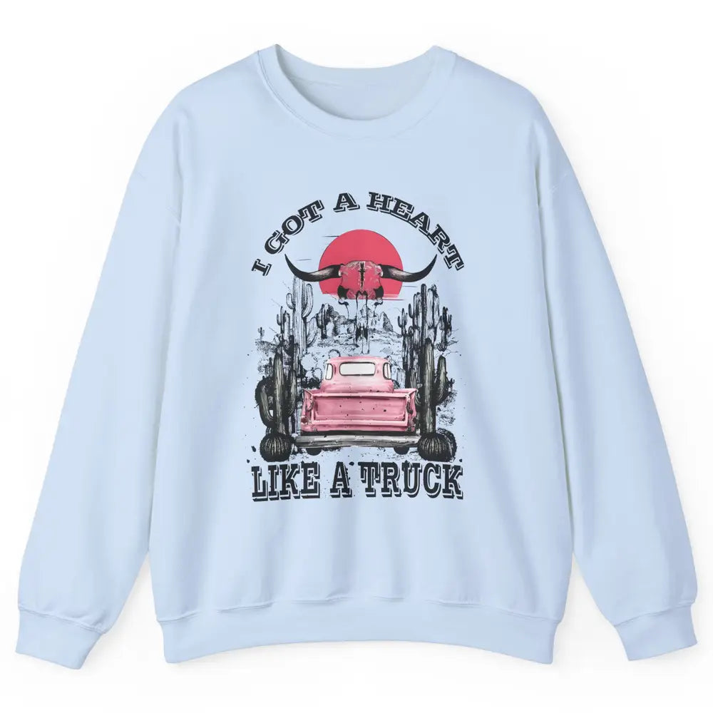 Retro Boho Bull Skull Got Heart Like A Truck Western Country Unisex Crewneck Sweatshirt