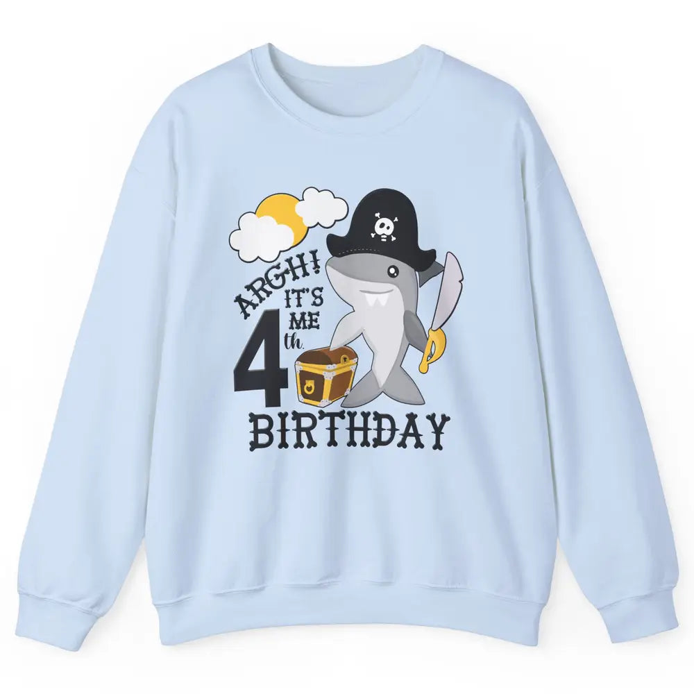 Pirate Shark 4th Birthday Party 4th Birthday Boy Girl Gift Unisex Crewneck Sweatshirt