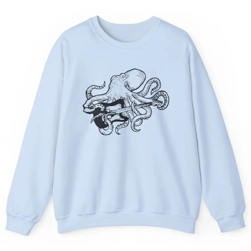 Retro Octopus Electric Guitar Octopus Guitarist Musician Unisex Crewneck Sweatshirt