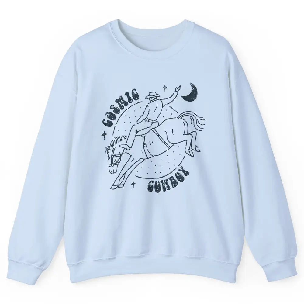 Retro Cowboy Riding Cosmic Cowboy Western Country Cowgirl Unisex Crewneck Sweatshirt