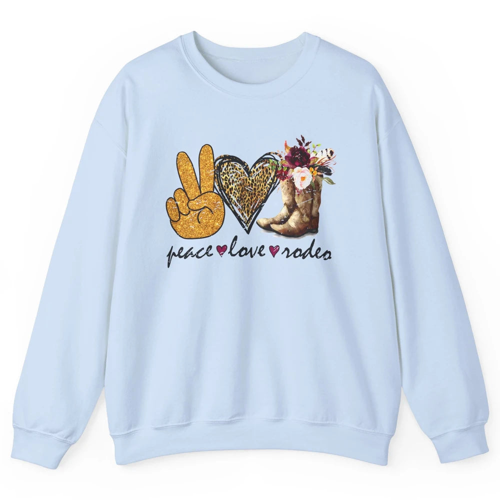 Retro Peace Love Rodeo Cowboy Boots Western Country Cowgirl Unisex Crewneck Sweatshirt