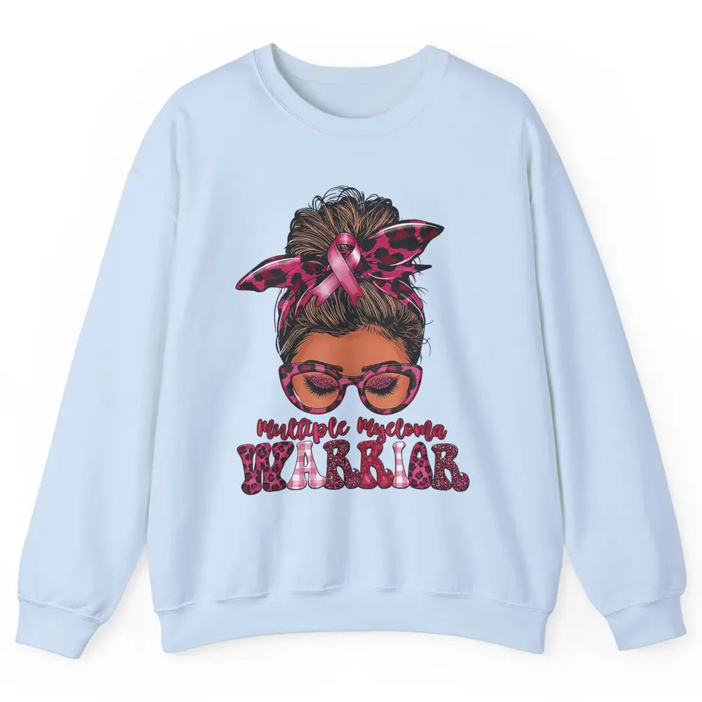 Multiple Myeloma Cancer Warrior Leopard Messy Hair Bun Woman Unisex Crewneck Sweatshirt