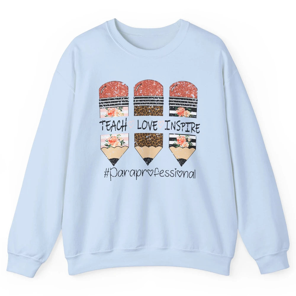 Retro Floral Leopard Teach Love Inspire Paraprofessional Unisex Crewneck Sweatshirt