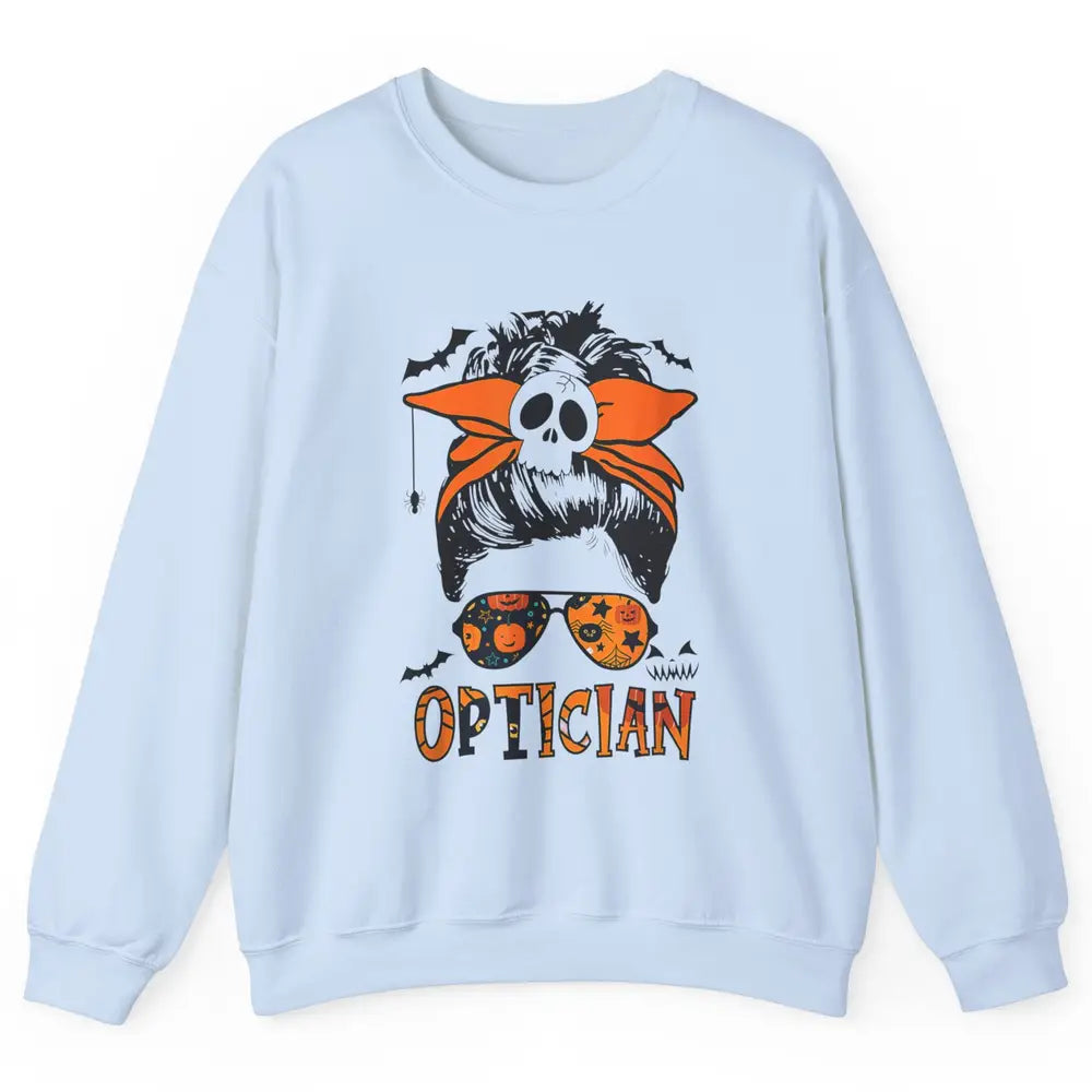 Optician Messy Hair Bun Eye Glasses Halloween Spooky Season Unisex Crewneck Sweatshirt