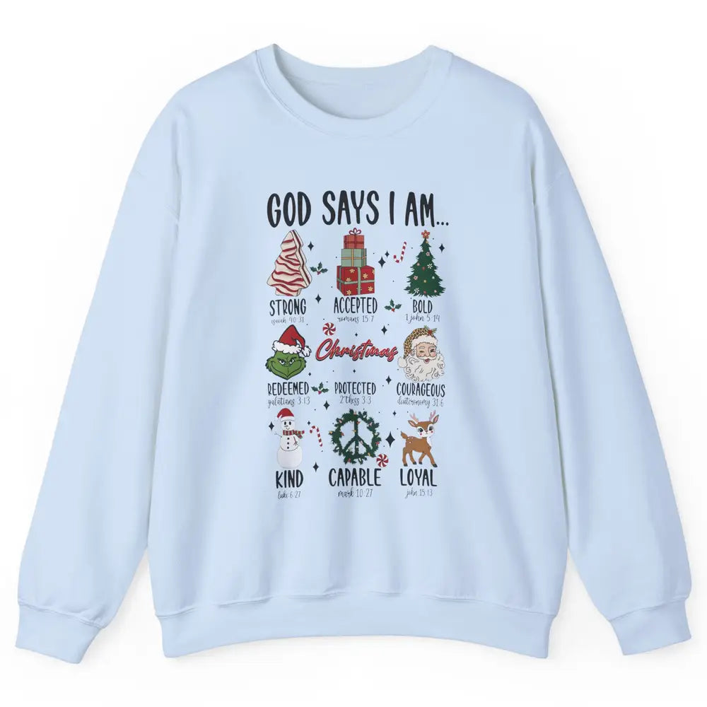 Retro Christmas God Says I Am Bible Verse Religious Boy Girl Unisex Crewneck Sweatshirt