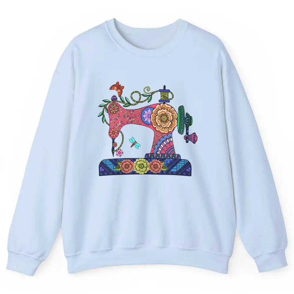 Retro Floral Sewing Machine Sew Blessed Quilting Lovers Unisex Crewneck Sweatshirt