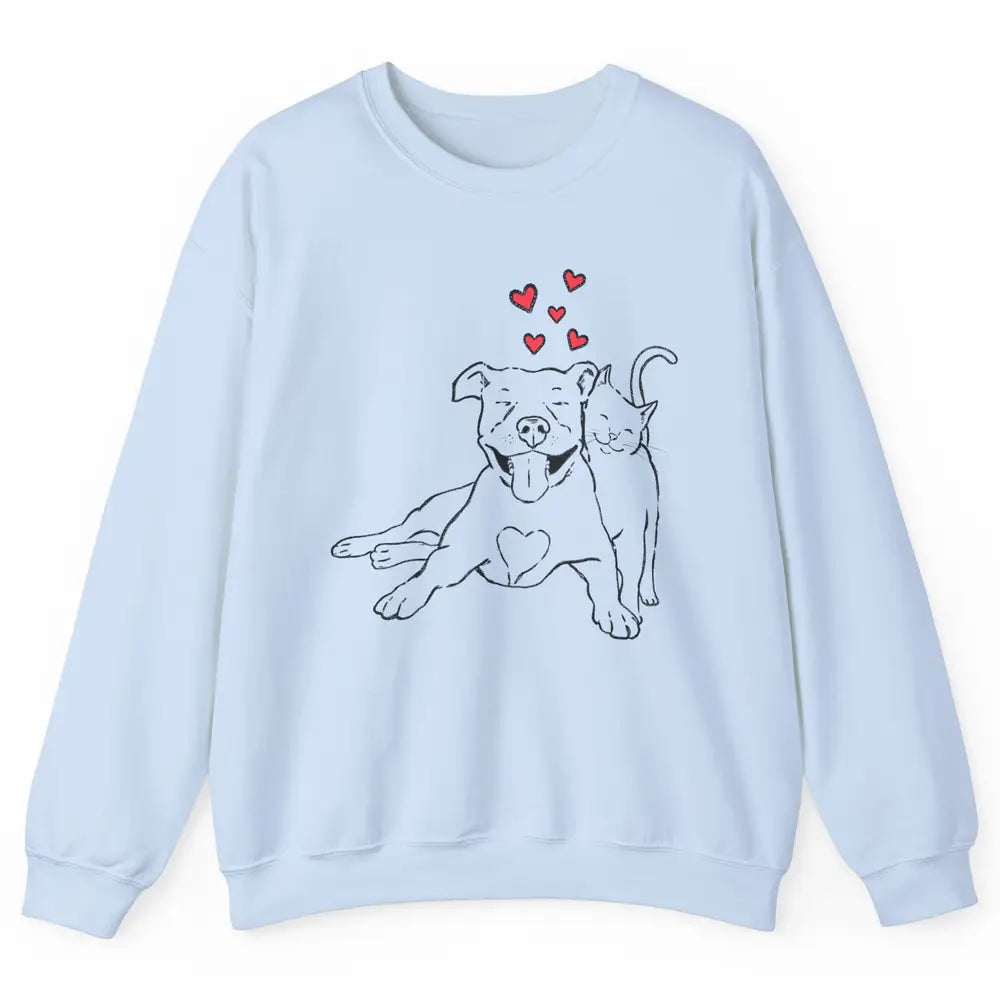 Pittie And Kitty Cute Pitbull Cats And Dogs Lovers Gift Unisex Crewneck Sweatshirt