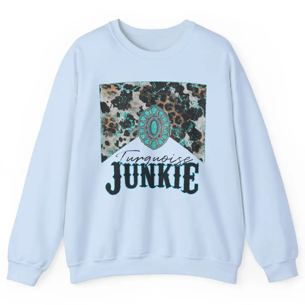 Retro Leopard Turquoise Junkie Gemstone Western Country Unisex Crewneck Sweatshirt