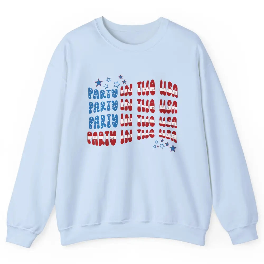 Retro July 4th Party In The USA Retro Stripe Star US Patriot Unisex Crewneck Sweatshirt