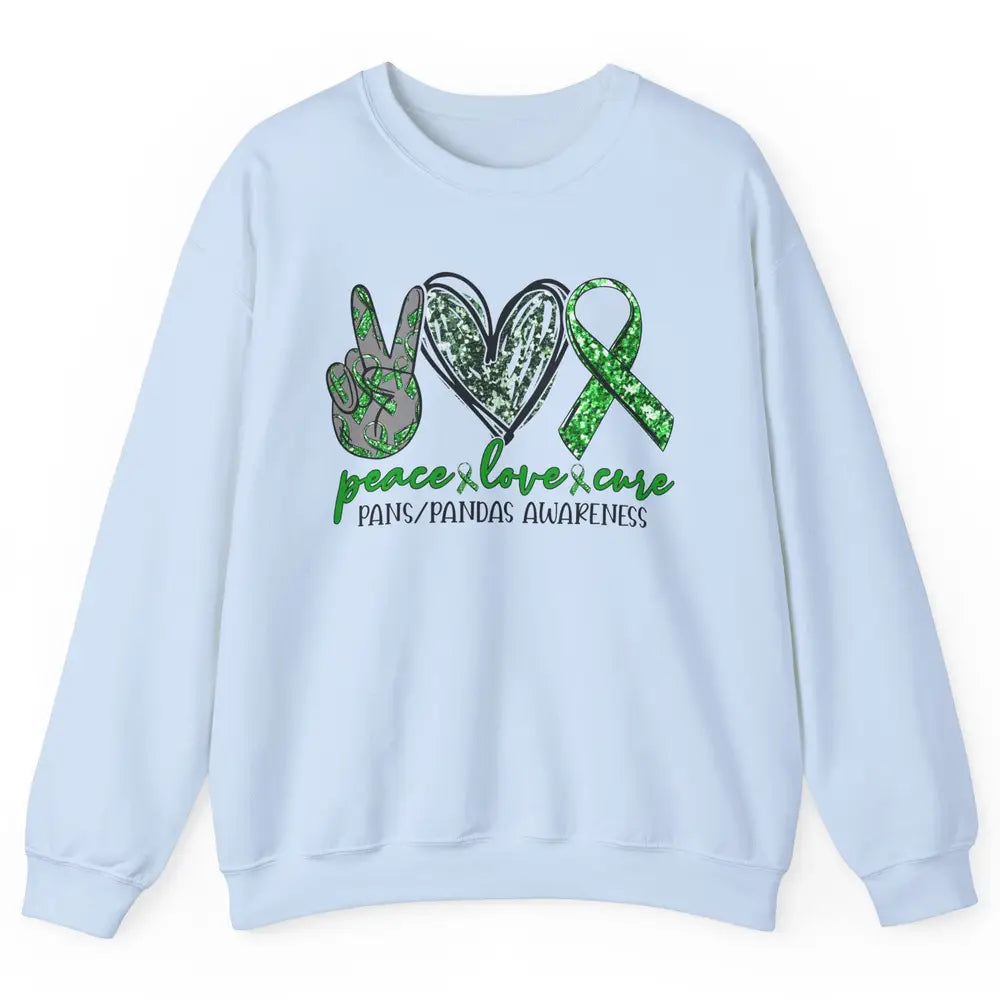 PANS/PANDAS Awareness Green Ribbon Peace Love Cure Unisex Crewneck Sweatshirt
