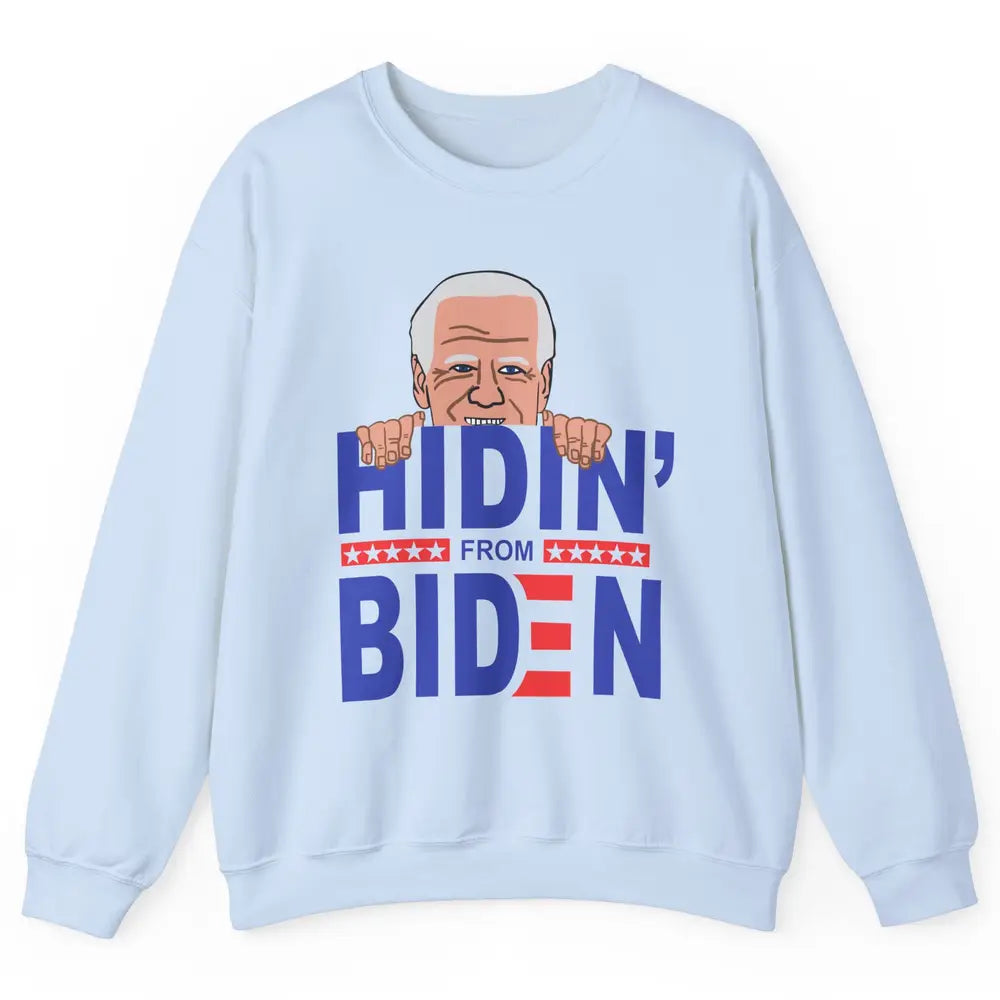 Retro Funny Joe Biden Hiding From Biden Anti Liberal US Flag Unisex Crewneck Sweatshirt