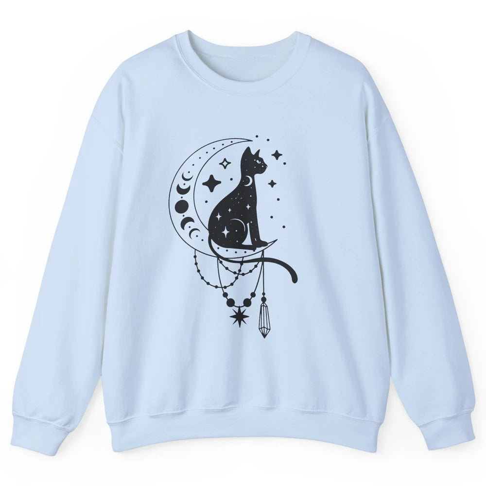 Retro Halloween Gothic Cat Witch The Moon Tarot Witchcraft Unisex Crewneck Sweatshirt