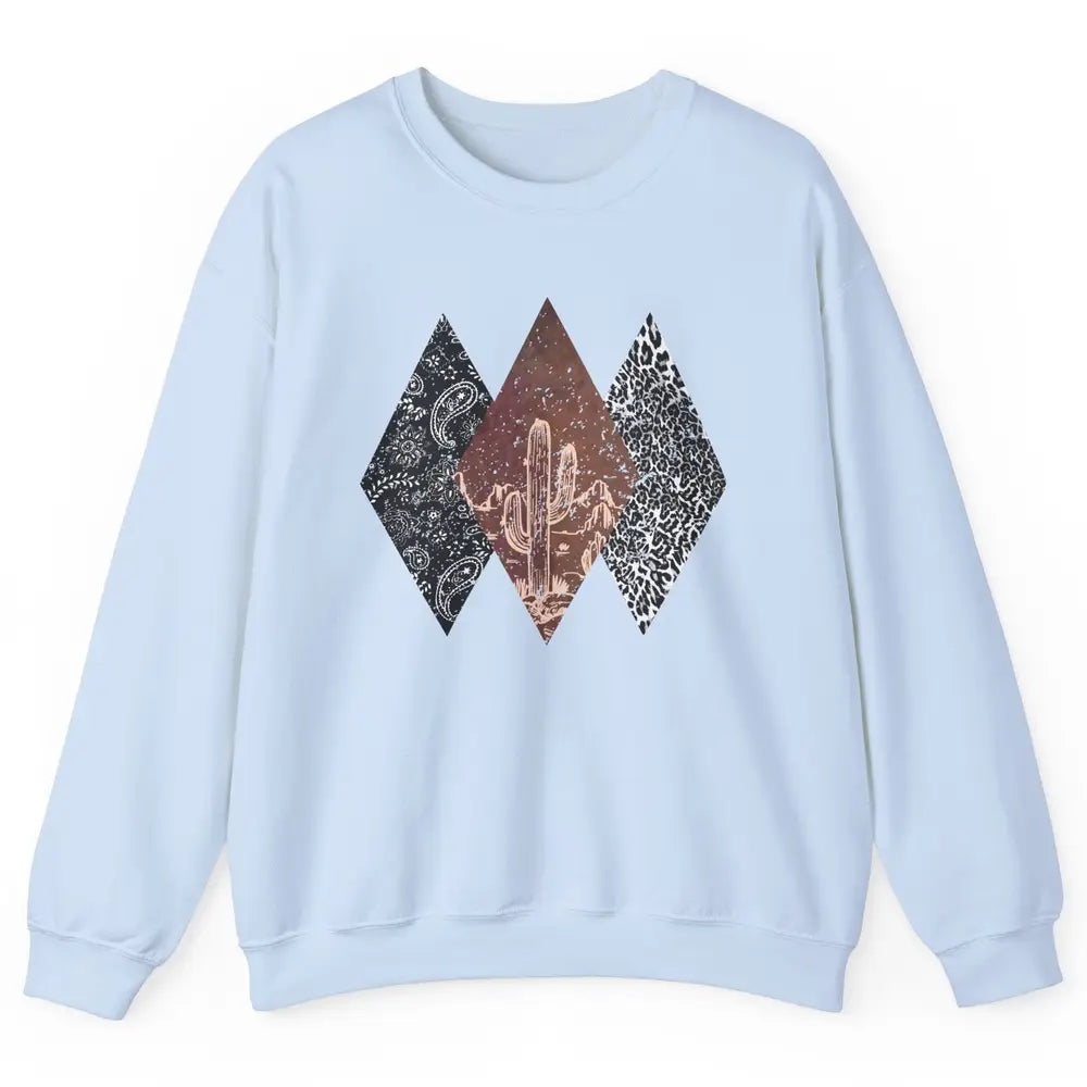 Retro Leopard Desert Cactus Sunset Western Country Cowgirl Unisex Crewneck Sweatshirt