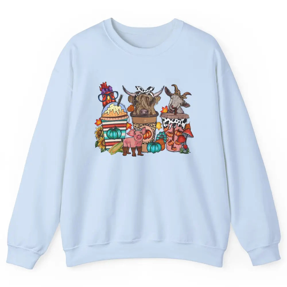 Pumpkin Spice Farm Animals Leopard Highland Cow Western Fall Unisex Crewneck Sweatshirt