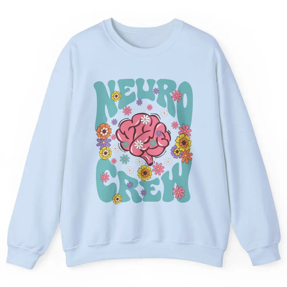 Retro Floral Neuro Crew Nurse Life Neurologist Neuroscience Unisex Crewneck Sweatshirt