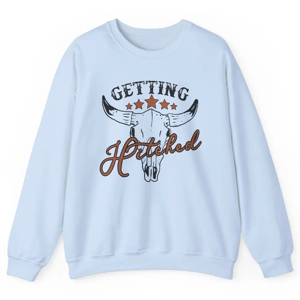 Retro Bull Skull Getting Rowdy Gettin Hitched Western Bridal Unisex Crewneck Sweatshirt