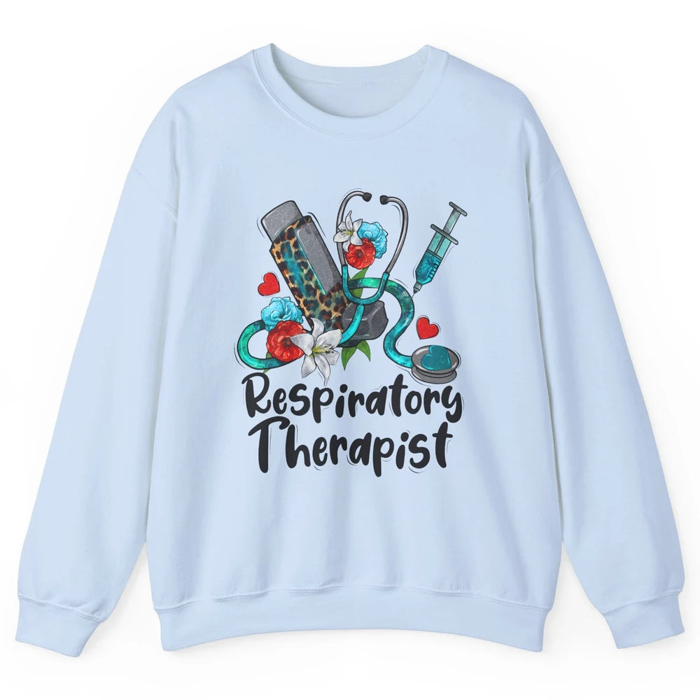 Respiratory Therapist Leopard Stethoscope Western Country RT Unisex Crewneck Sweatshirt