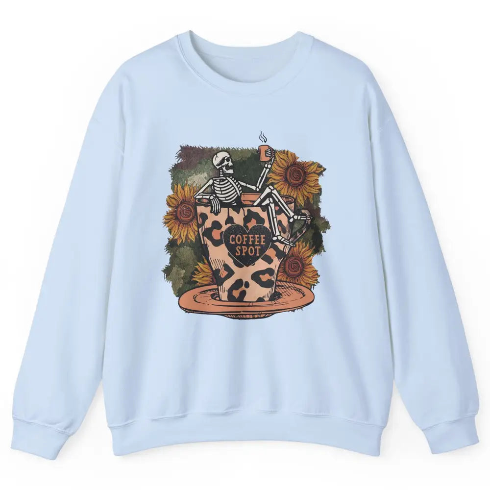 Sunflower Skeleton Dead Inside But Caffeinated Coffee Lovers Unisex Crewneck Sweatshirt