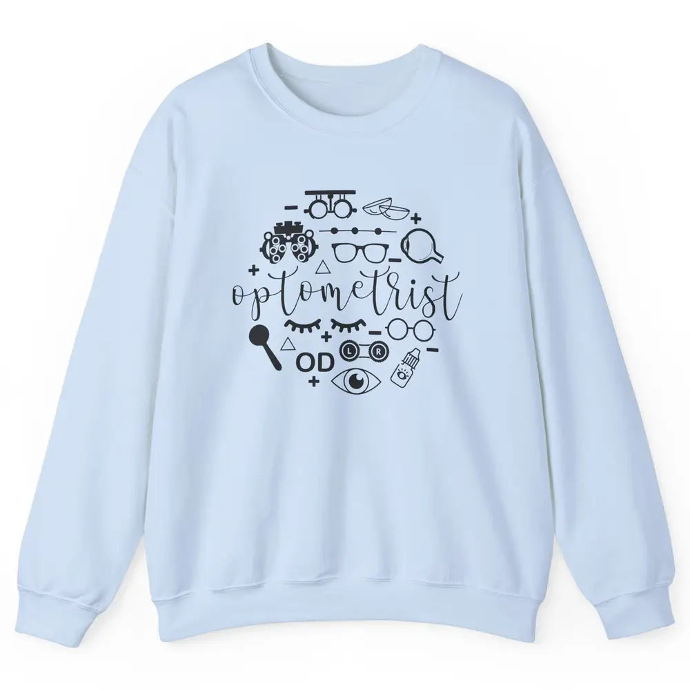 Optometry Symbols Optometrist Eyeglasses Spectacles Optician Unisex Crewneck Sweatshirt