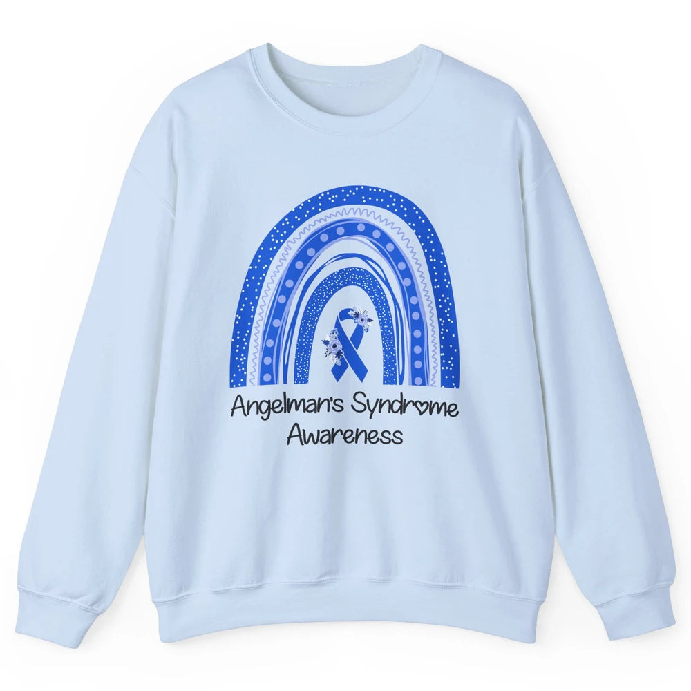We Wear Blue Angelman's Syndrome Floral Blue Ribbon Rainbow Unisex Crewneck Sweatshirt