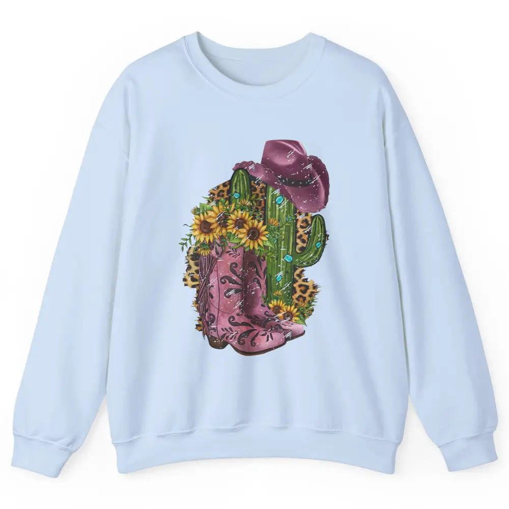 Retro Cowboy Boots & Hat Sunflower Let's Go Girls Cowgirls Unisex Crewneck Sweatshirt