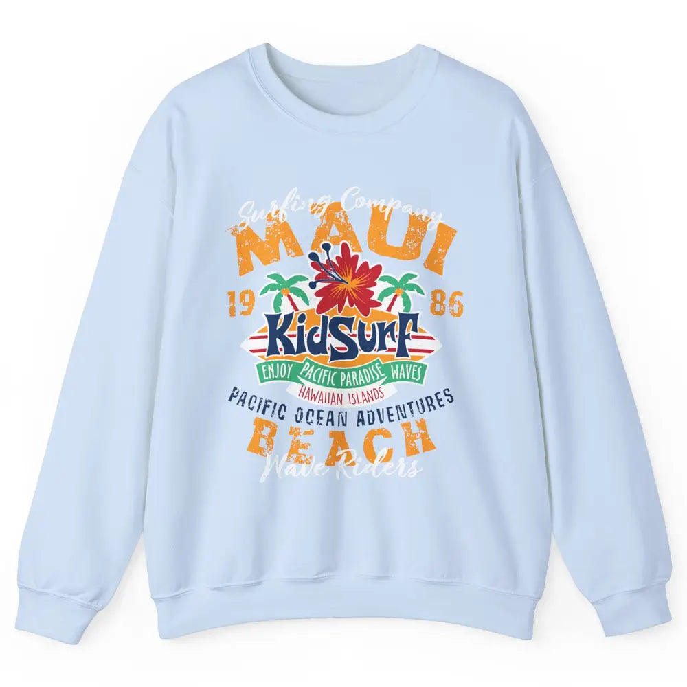Retro Maui Island 1986 Hawaii Kid Surfing Pacific Paradise Unisex Crewneck Sweatshirt