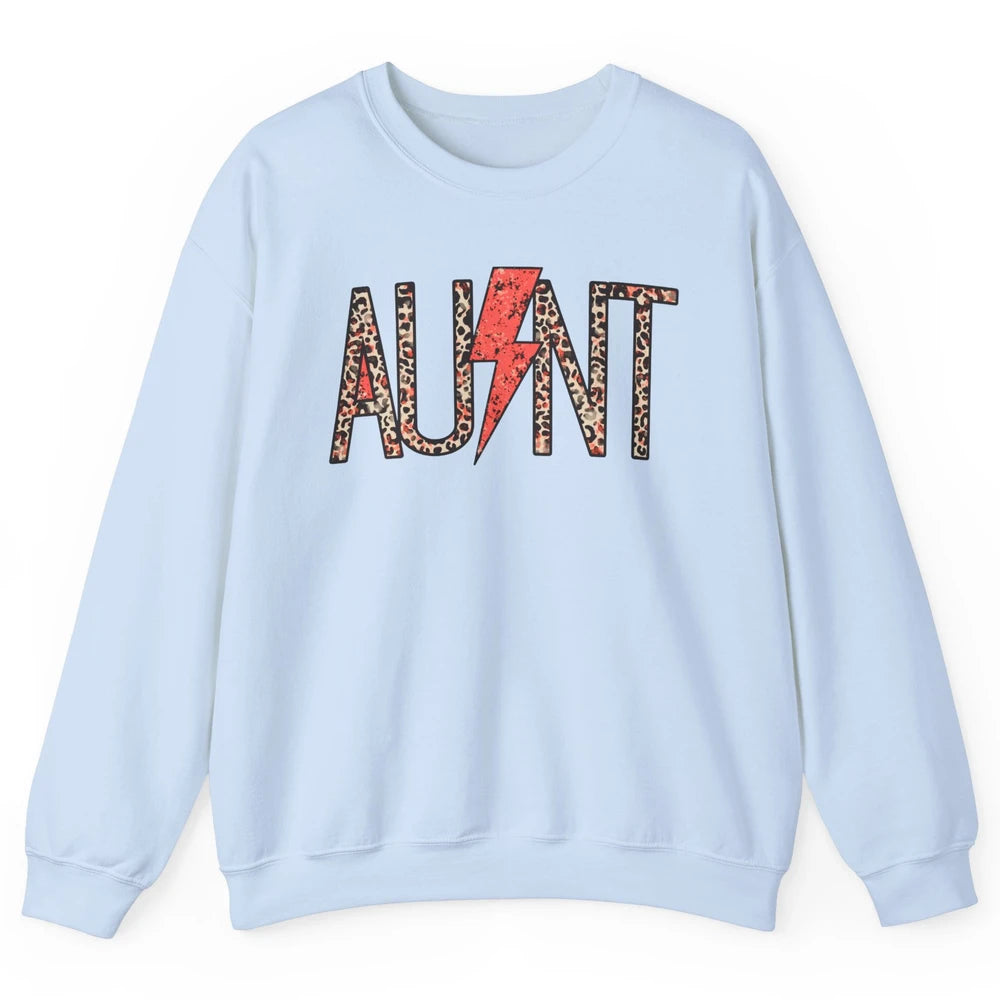 Retro Leopard Aunt Lightning Bolt Western Country Auntie Unisex Crewneck Sweatshirt