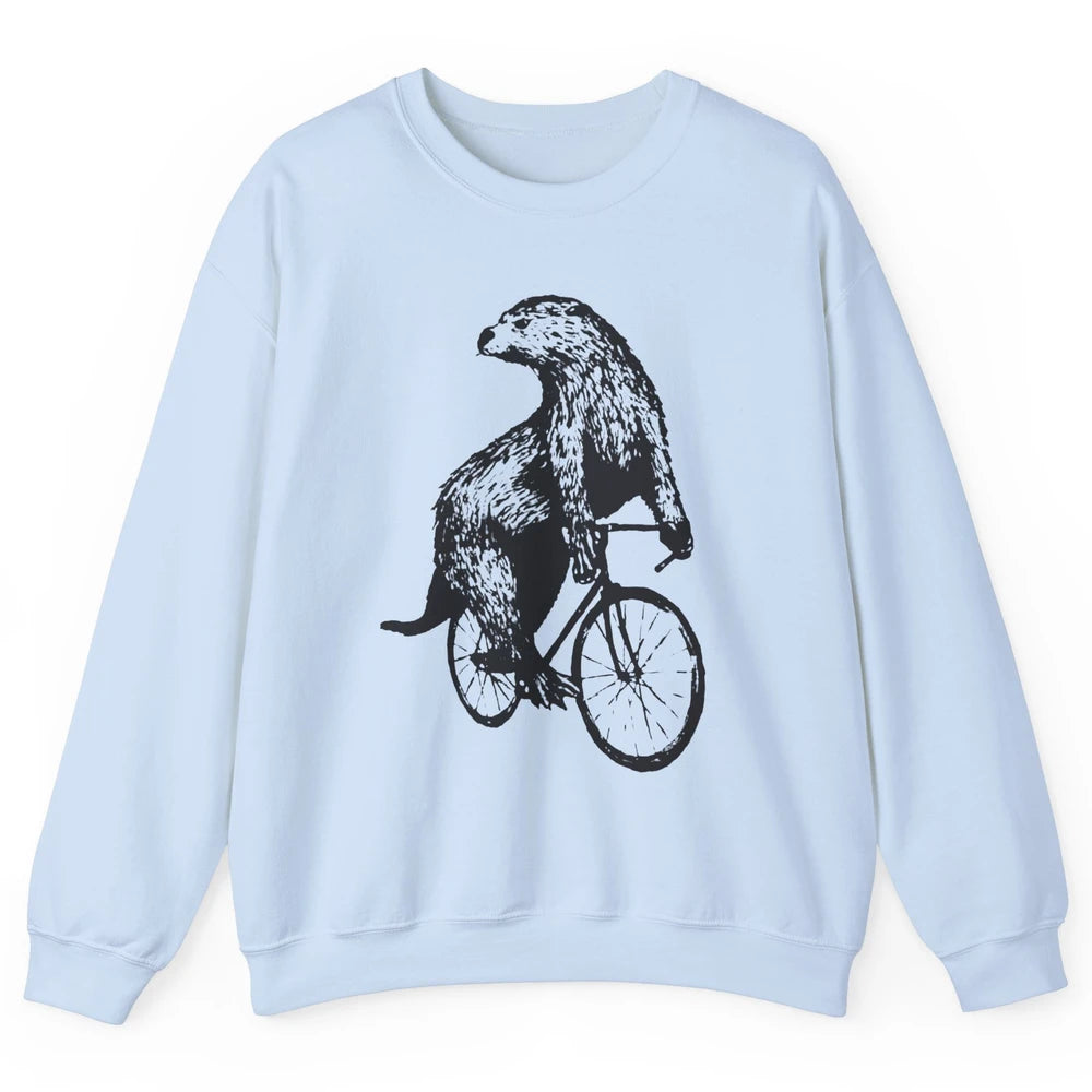 Otter Riding A Bicycle Funny Bike Rider Cute Otters Vintage Unisex Crewneck Sweatshirt