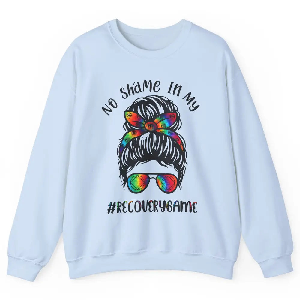 No Shame In My Recovery Game Messy Hair Bun Sober Supporter Unisex Crewneck Sweatshirt
