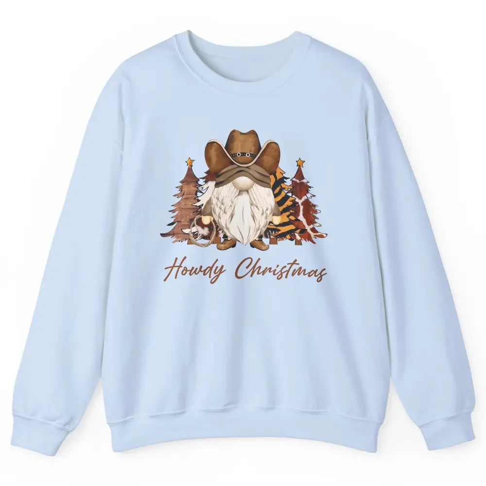 Retro Leopard Cowboy Gnome Howdy Christmas Western Holiday Unisex Crewneck Sweatshirt