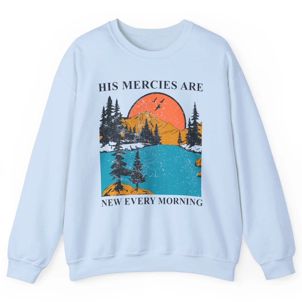 Retro Mountain His Mercies Are New Every Morning Christian Unisex Crewneck Sweatshirt