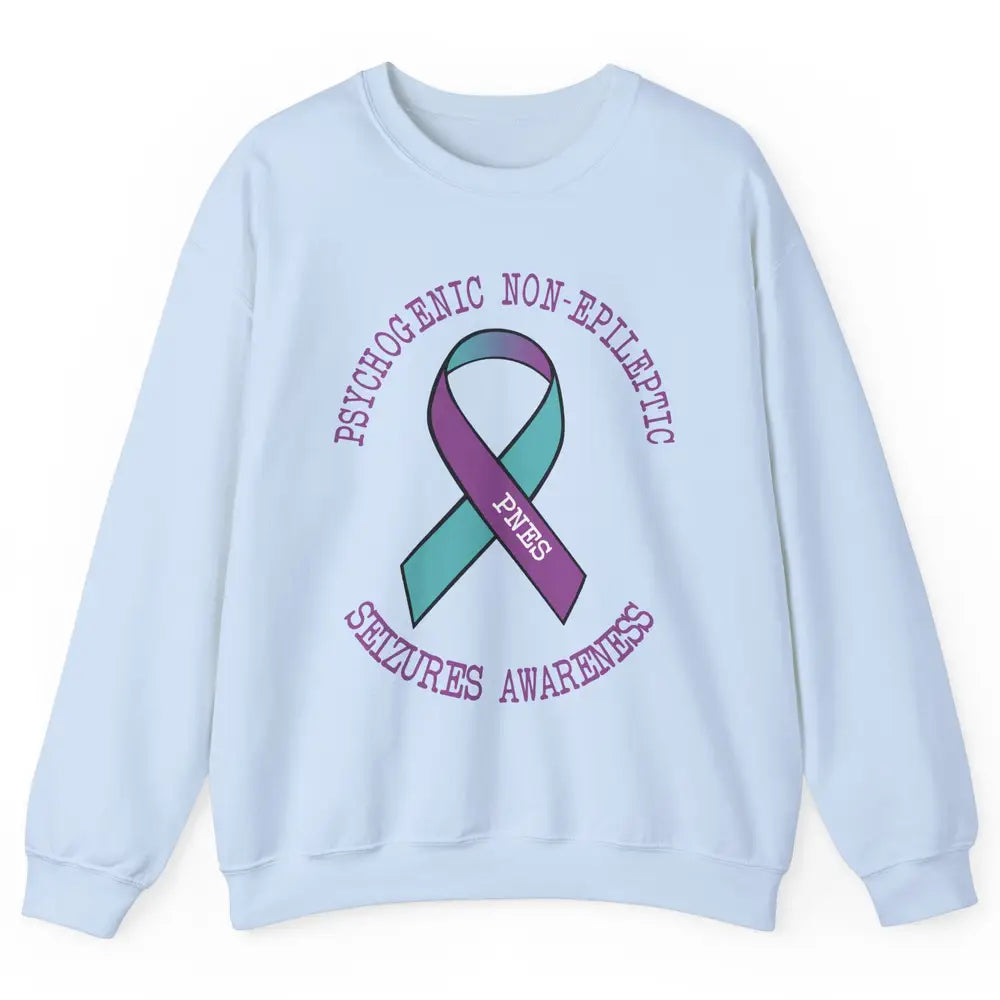Psychogenic Non-epileptic Seizures PNES Purple Teal Ribbon Unisex Crewneck Sweatshirt