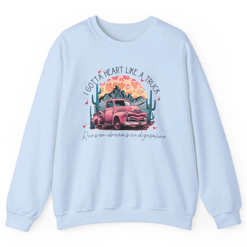 Retro Desert Cactus Got A Heart Like Truck Western Valentine Unisex Crewneck Sweatshirt