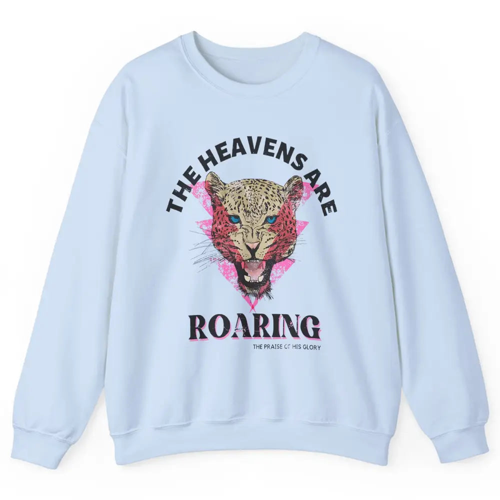 Retro Lion Heavens Are Roaring Bible Lightning Bolt Leopard Unisex Crewneck Sweatshirt