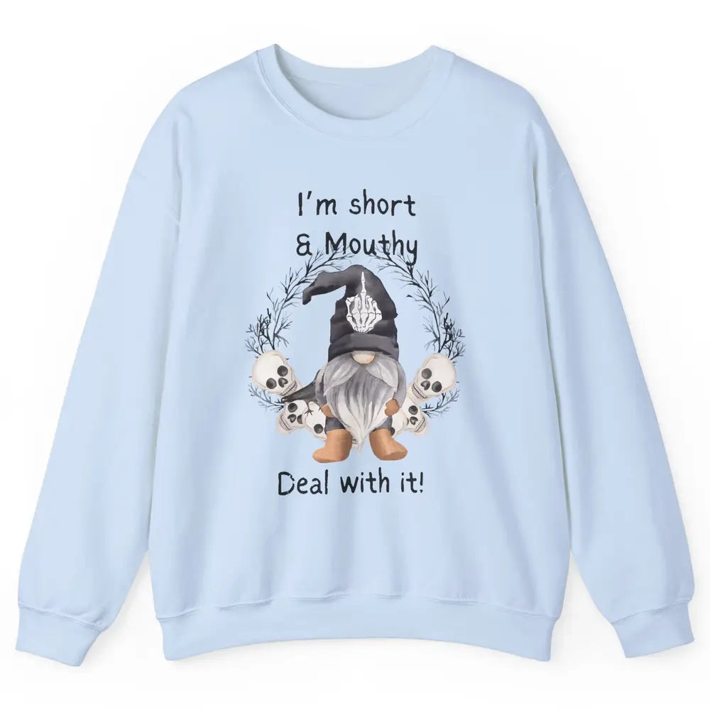 Retro Black Gnome Halloween I'm Short And Mouthy Gnome Skull Unisex Crewneck Sweatshirt