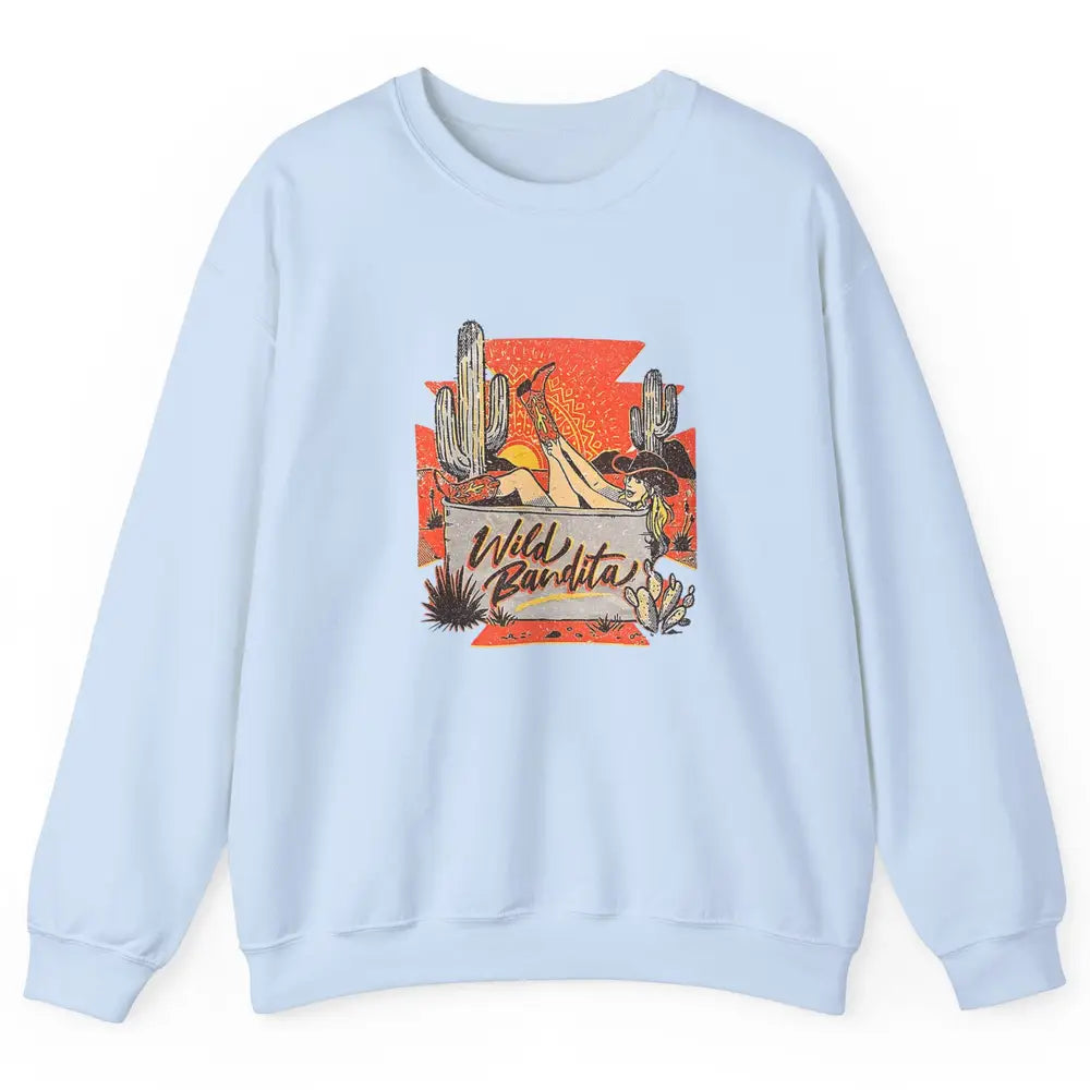 Retro Desert Cactus Cowgirl Hat Wild Bandita Cowboy Western Unisex Crewneck Sweatshirt