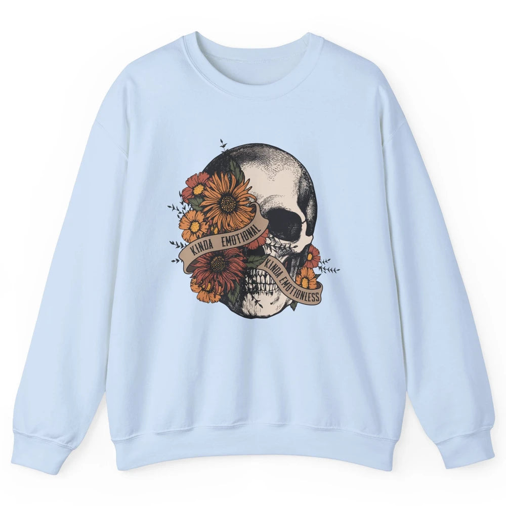 Retro Kinda Emotional Kinda Emotionless Floral Skull Unisex Crewneck Sweatshirt