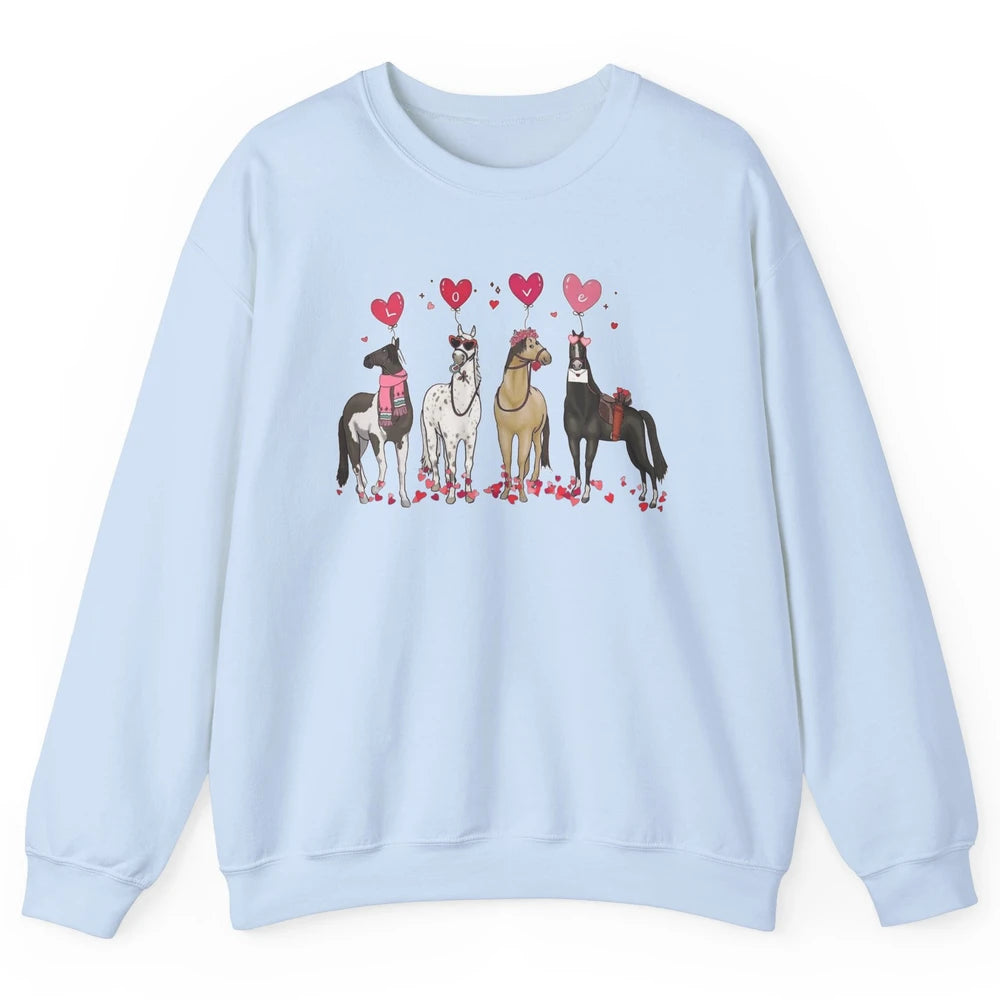Cute Horse Valentine's Day Horses Cowgirl Rodeo Howdy Western Country Heart Love Balloon Unisex Crewneck Sweatshirt