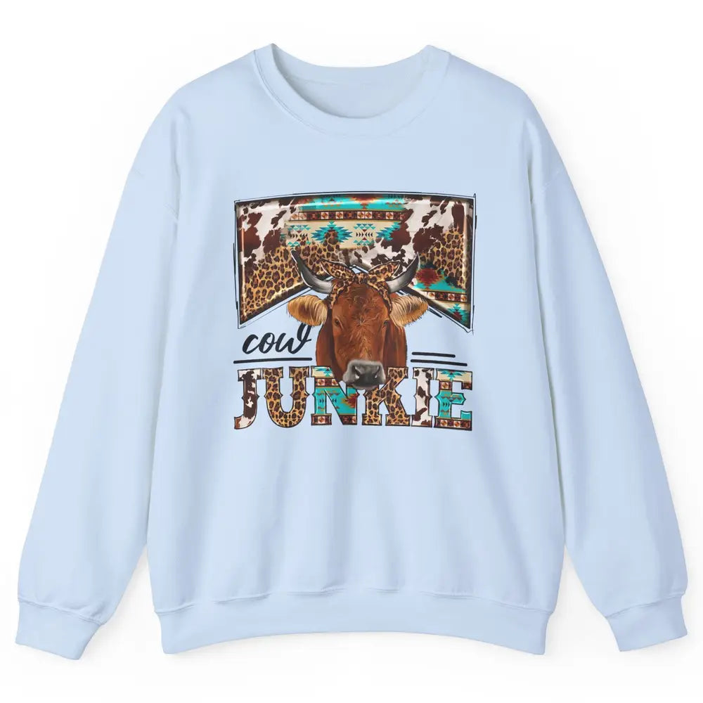 Retro Leopard Bandana Cow Junkie Western Country Farm Animal Unisex Crewneck Sweatshirt