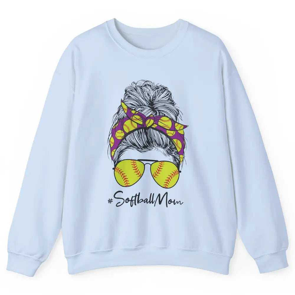 Mom Life Softball Mom Bun Softball Headband Sunglasses Unisex Crewneck Sweatshirt