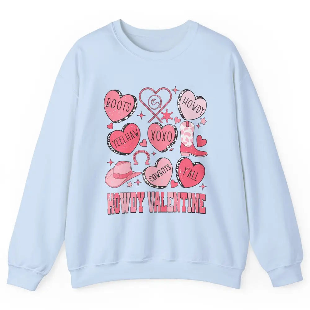 Retro Candy Heart Howdy Valentine Cowgirl Western Country Unisex Crewneck Sweatshirt