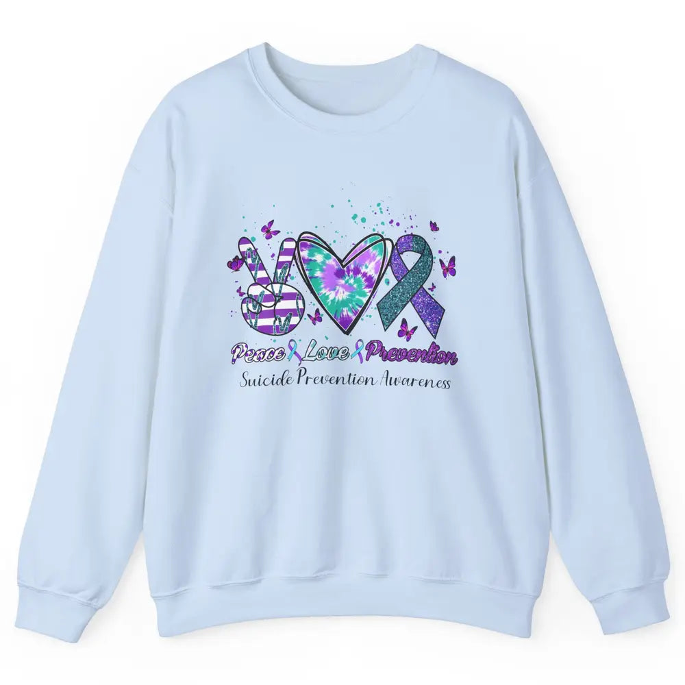 Peace Love Prevention Teal Purple Ribbon Suicide Awareness Unisex Crewneck Sweatshirt