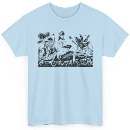 Retro Florida Tropical Land Girl Riding Alligator Summer Classic Unisex T-Shirt