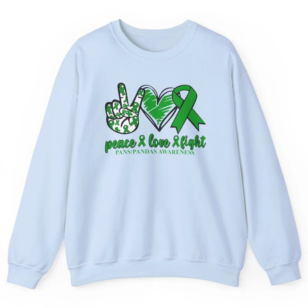 PANS/PANDAS Awareness Green Ribbon Peace Love Cure Unisex Crewneck Sweatshirt